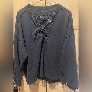 Black Lace Up Sweatshirt by Aerie Womens Medium